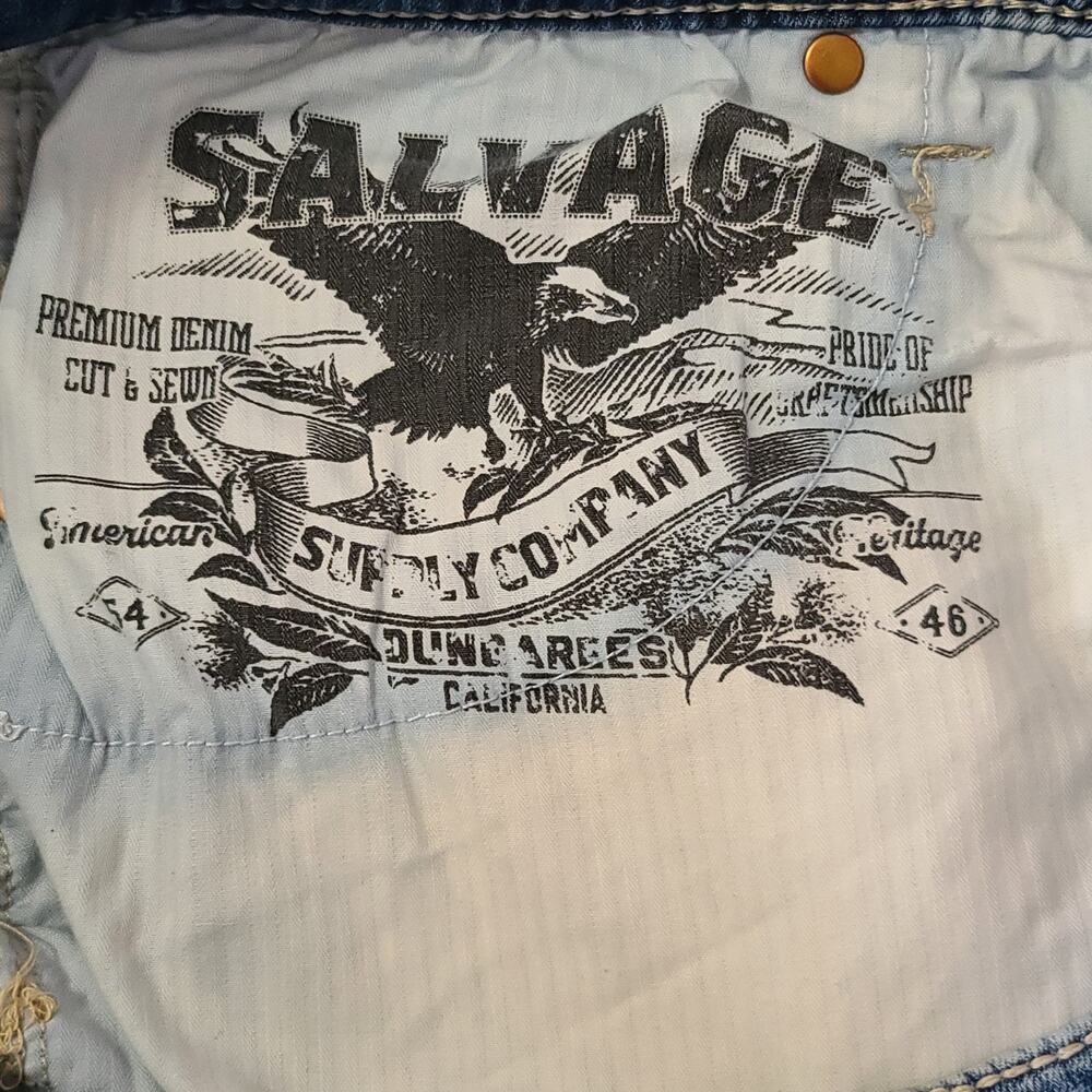 Mens Salvage Distressed Mayhem Straight Jeans 34x27 Blue - Picture 14 of 15